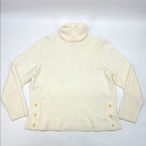 J. Crew XL Cream Turtleneck Sweater Button Detail Casual Knit‎ Top size XL
